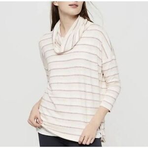 lou gray womens white pink striped turtleneck long sleeve sweater top medium